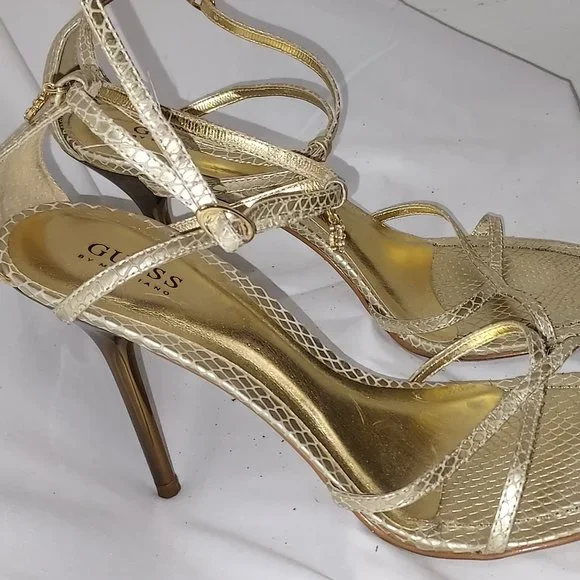 gold dress sandals heels Striking Gold Ankle Strap Heels - All Shoes